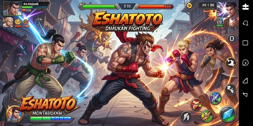 Gameplay seru ESHATOTO dengan karakter bertarung.