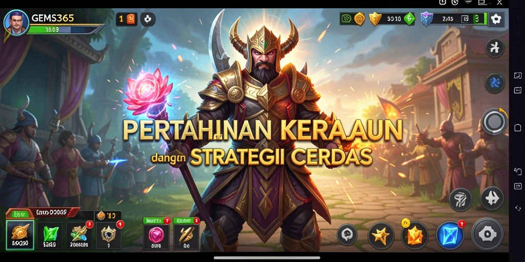 Screenshot gameplay GEMS365 yang menampilkan pertahanan tower yang strategis.