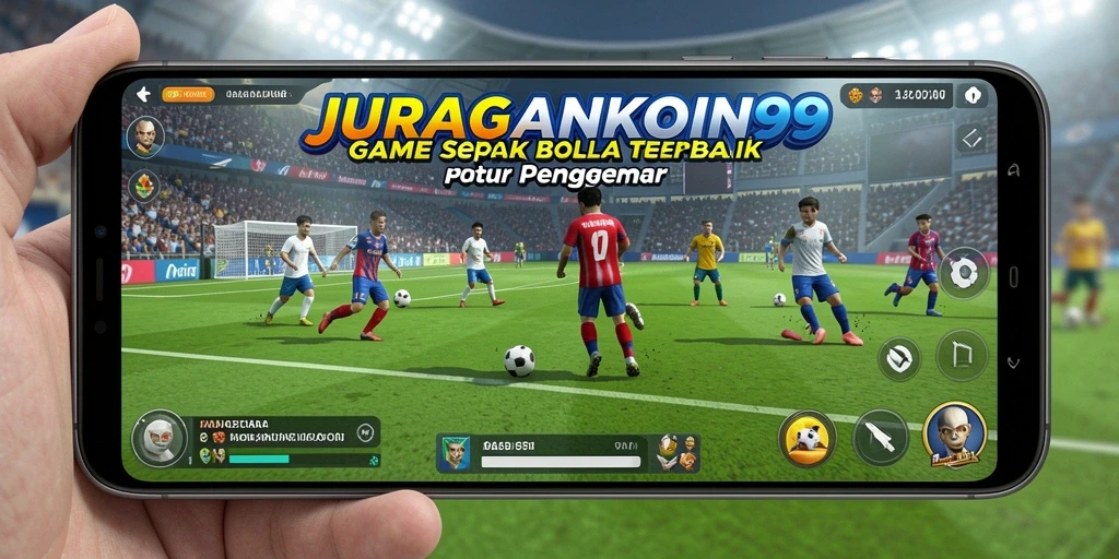Tampilan gameplay seru dalam JURAGANKOIN99 dengan aksi sepak bola mendebarkan.
