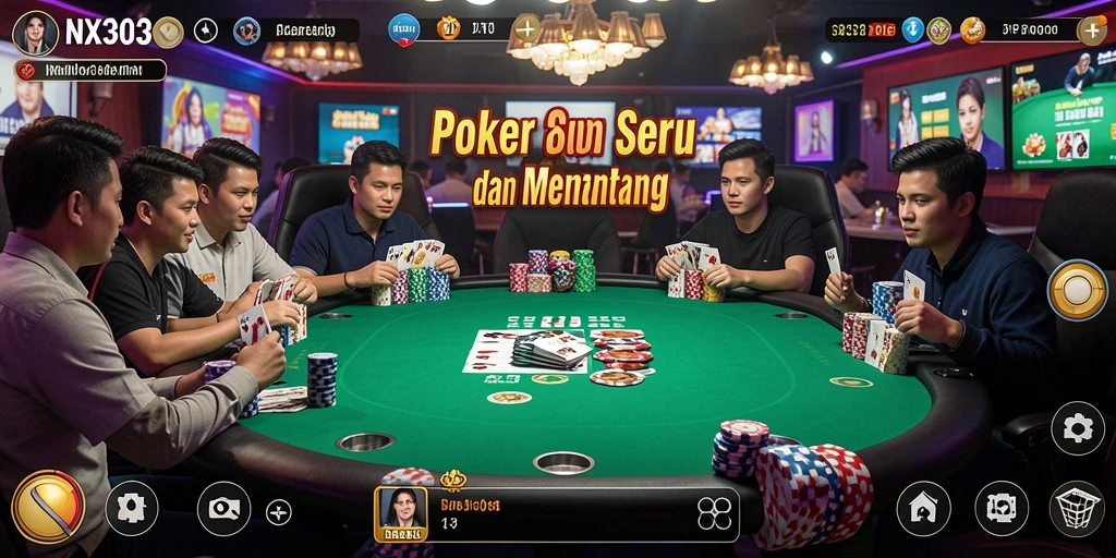 Screenshot gameplay NX303 menampilkan suasana poker yang mendebarkan.