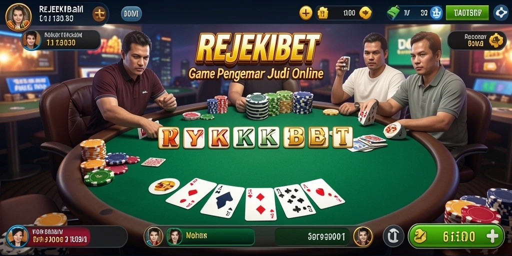 Screenshot gameplay REJEKIBET menampilkan suasana permainan Poker yang mendebarkan.