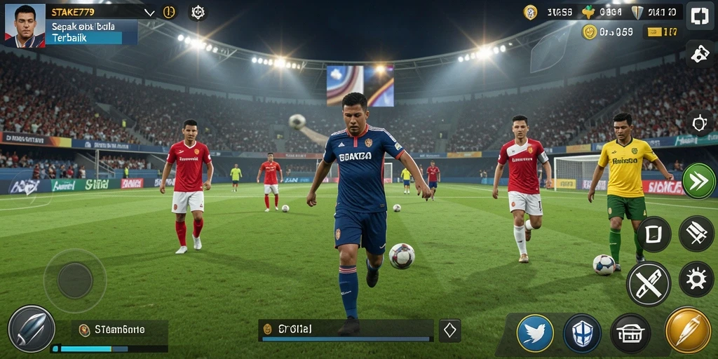 Screenshot gameplay STAKE779 menampilkan aksi seru di lapangan sepak bola.
